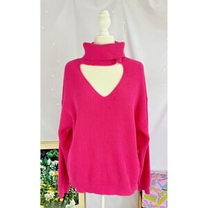 Bar III Womens Choker Neck Pullover Sweater XL Pink Cozy Comfy Colorful Casual